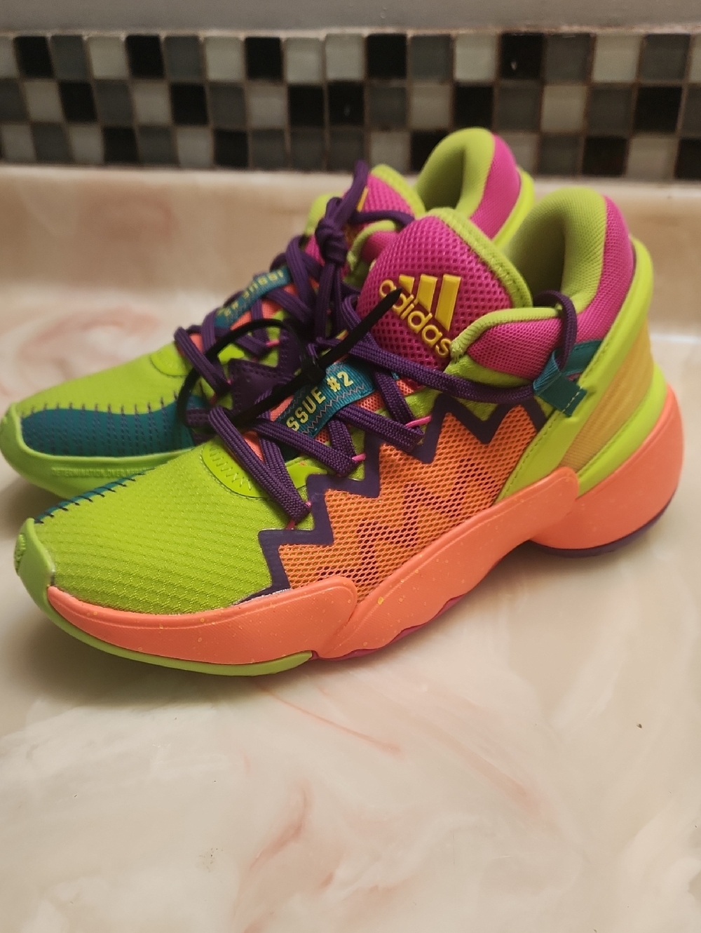 D.O.N Issue #2 Adidas Neon Green Pink Orange Athletic Sneakers